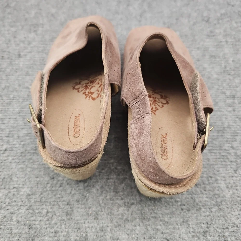 Aetrex Suede Espadrille Wedge Sandals Taupe Peep Toe Perforated EU 41 US 10